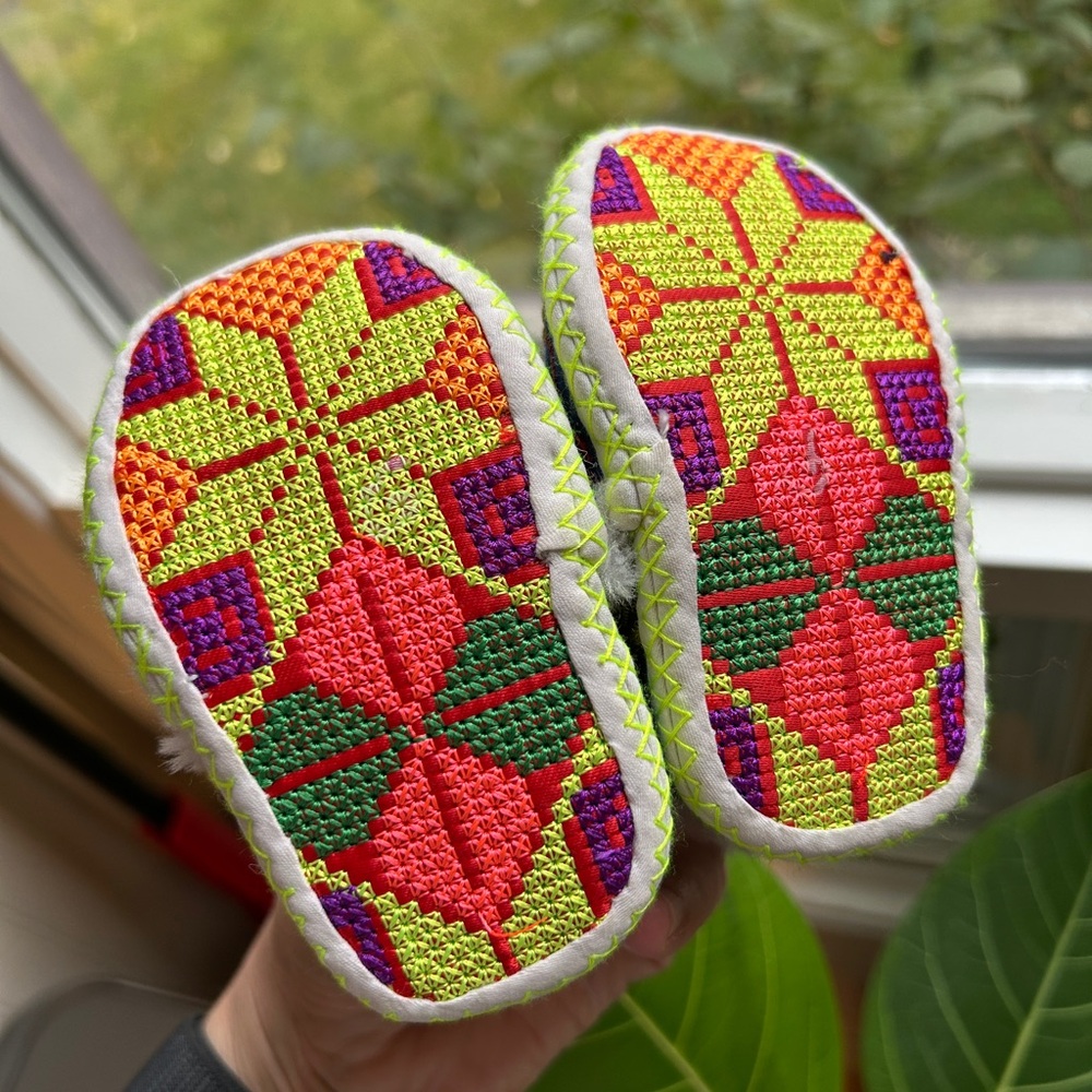 Handmade: Baby Slippers - Cross-Stitched & Embroidered